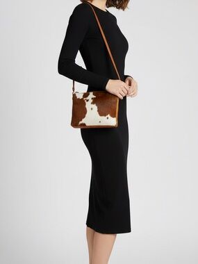 Cowhide Crossbody Bag in Brown & White with 100% leather